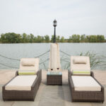 78" Brown Outdoor Chaise Lounge with Beige Cushion, Set of 2