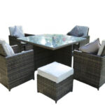 Nine Piece Modern Clear and Gray Glass Dining Set