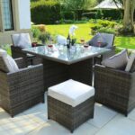 Nine Piece Modern Clear and Gray Glass Dining Set