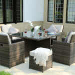 Nine Piece Modern Clear and Gray Glass Dining Set