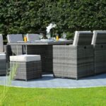 11 Piece Gray Glass Outdoor Dining Set with Wicker Base