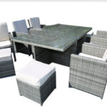 11 Piece Gray Glass Outdoor Dining Set with Wicker Base
