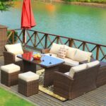 179.85" Brown 7-Piece Rattan Outdoor Sectional Sofa Set