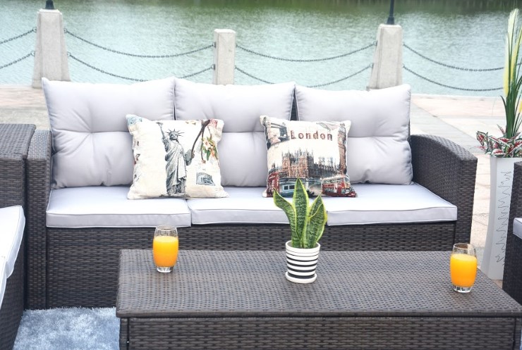 Outdoor Brown Metal Sofa Seating Group With Cushions, Set of 6 6 Outdoor Brown Metal Sofa Seating Group With Cushions, Set of 6 - Image 6