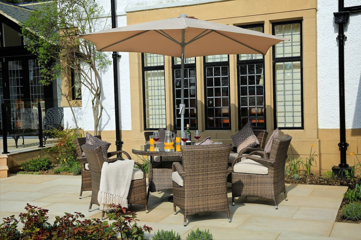 211" X 55" X 32" Brown 7-Piece Outdoor Dining Set With Cushions 4 211" X 55" X 32" Brown 7-Piece Outdoor Dining Set With Cushions - Image 4