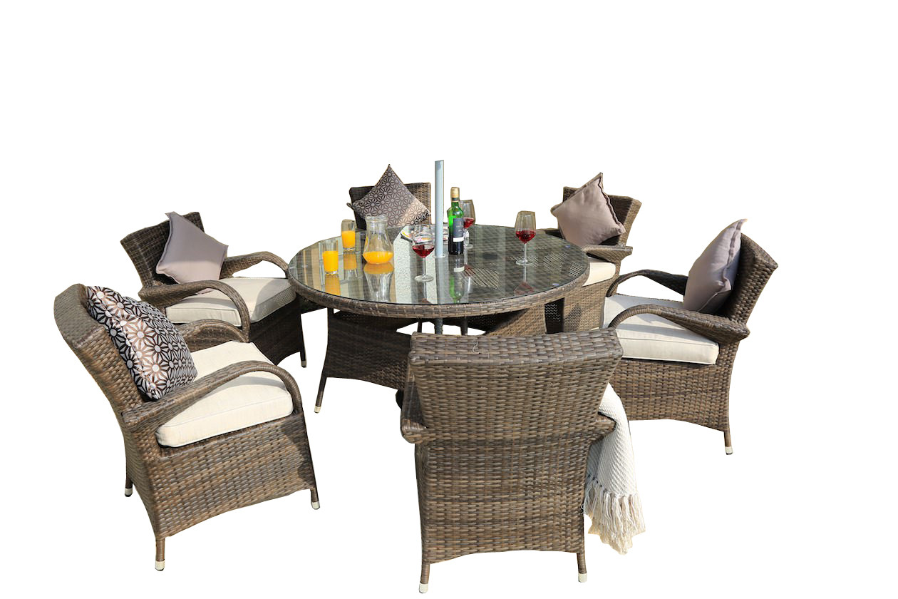 211" X 55" X 32" Brown 7-Piece Outdoor Dining Set With Cushions 1 211" X 55" X 32" Brown 7-Piece Outdoor Dining Set With Cushions
