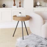 Round Wood and Rattan Side Table with Steel Frame 8 Round Wood and Rattan Side Table with Steel Frame