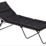 28" Black and Steel Outdoor Chaise Lounge with Black Cushion
