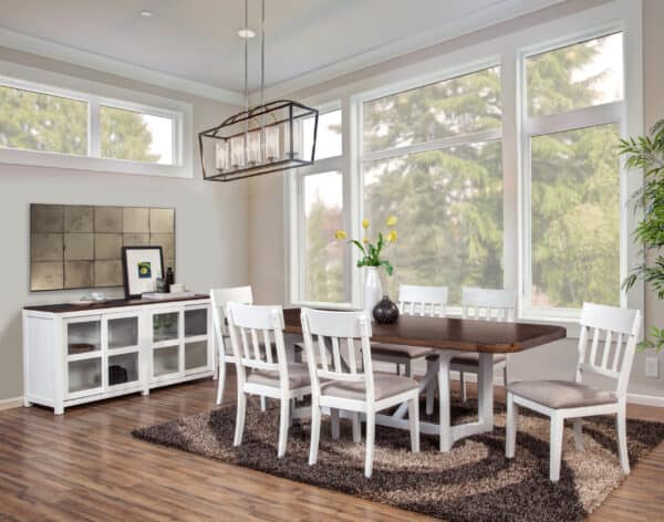 Mystic Brown and White Farmhouse Pine Dining Table with Leaf