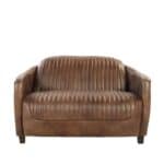 50 Inch Brown Leather Loveseat with Vintage Design