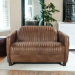 50 Inch Brown Leather Loveseat with Vintage Design