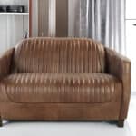 50 Inch Brown Leather Loveseat with Vintage Design