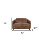 50 Inch Brown Leather Loveseat with Vintage Design