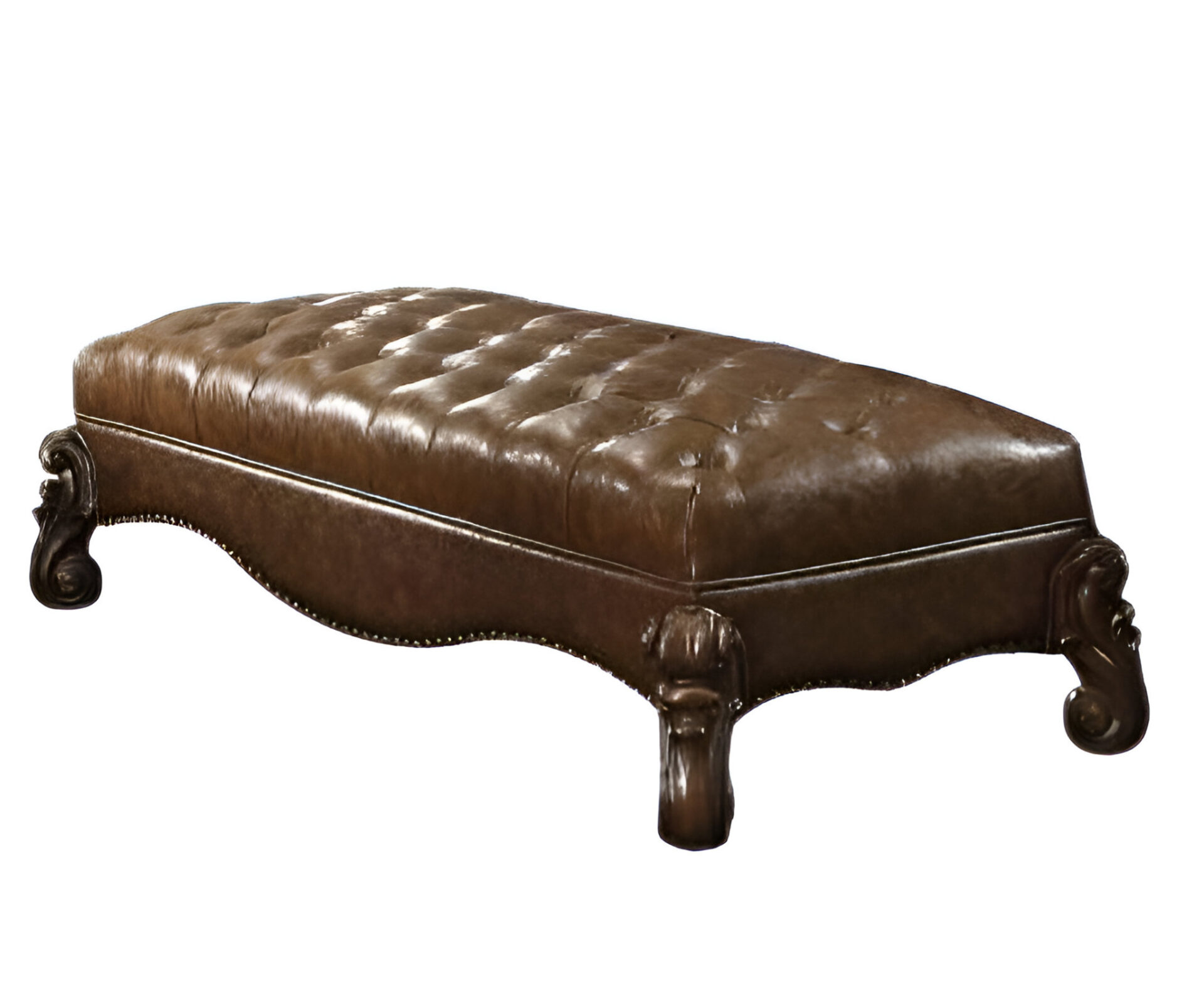 65" Brown Faux Leather Upholstered Tufted Bench, Seats 2 3 65" Brown Faux Leather Upholstered Tufted Bench, Seats 2 - Image 3