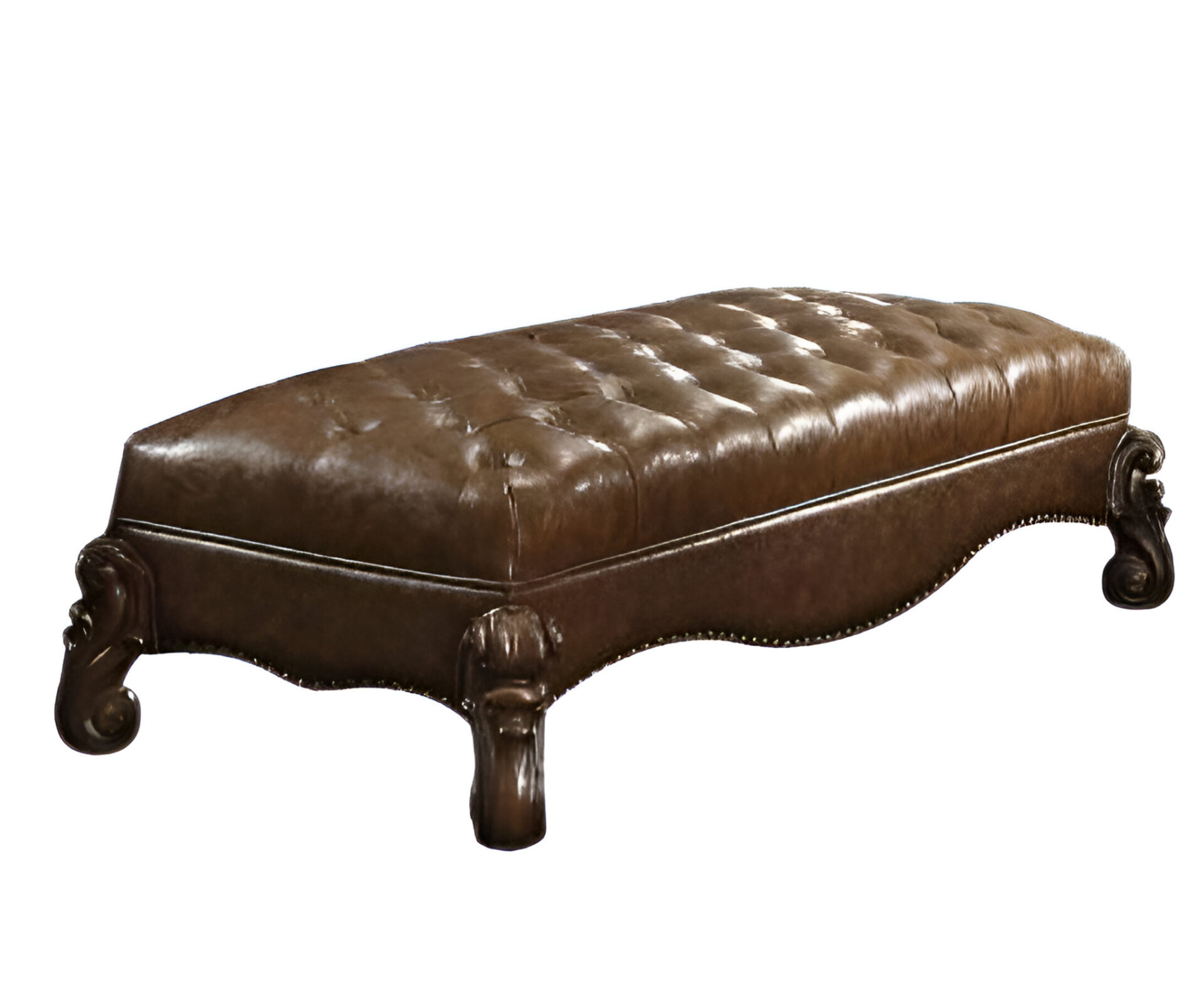 65" Brown Faux Leather Upholstered Tufted Bench, Seats 2 1 65" Brown Faux Leather Upholstered Tufted Bench, Seats 2