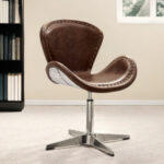 25 Inch Brown Distressed Faux Leather Swivel Arm Chair 7 25 Inch Brown Distressed Faux Leather Swivel Arm Chair