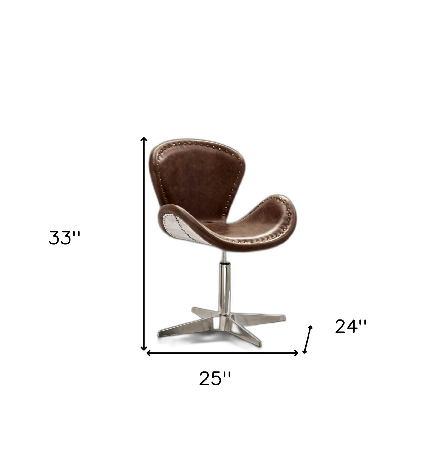 25 Inch Brown Distressed Faux Leather Swivel Arm Chair 5 25 Inch Brown Distressed Faux Leather Swivel Arm Chair - Image 5