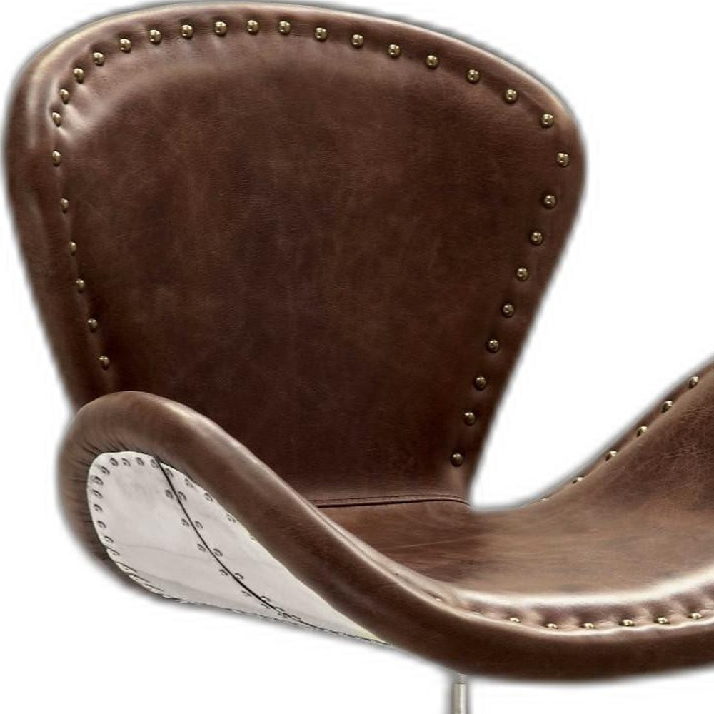 25 Inch Brown Distressed Faux Leather Swivel Arm Chair 4 25 Inch Brown Distressed Faux Leather Swivel Arm Chair - Image 4
