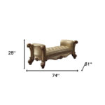 74" Bone and Gold Faux Leather Upholstered Tufted Bench 10 74" Bone and Gold Faux Leather Upholstered Tufted Bench