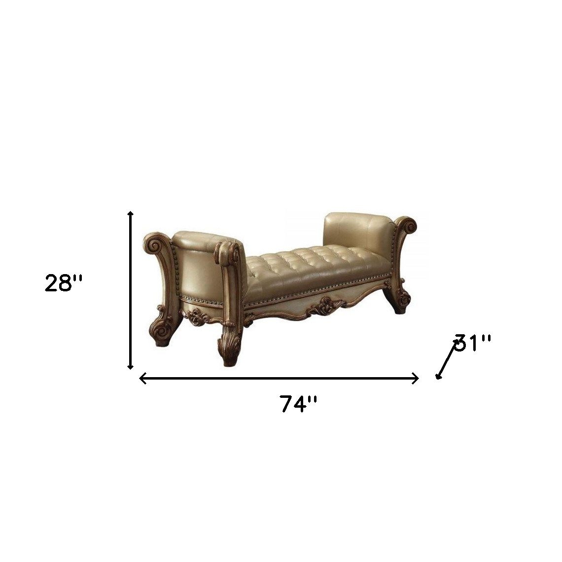74" Bone and Gold Faux Leather Upholstered Tufted Bench 5 74" Bone and Gold Faux Leather Upholstered Tufted Bench - Image 5