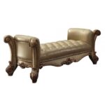 74" Bone and Gold Faux Leather Upholstered Tufted Bench 6 74" Bone and Gold Faux Leather Upholstered Tufted Bench