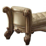 74" Bone and Gold Faux Leather Upholstered Tufted Bench 9 74" Bone and Gold Faux Leather Upholstered Tufted Bench
