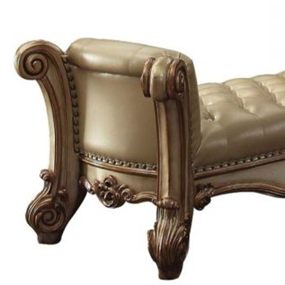 74" Bone and Gold Faux Leather Upholstered Tufted Bench 4 74" Bone and Gold Faux Leather Upholstered Tufted Bench - Image 4
