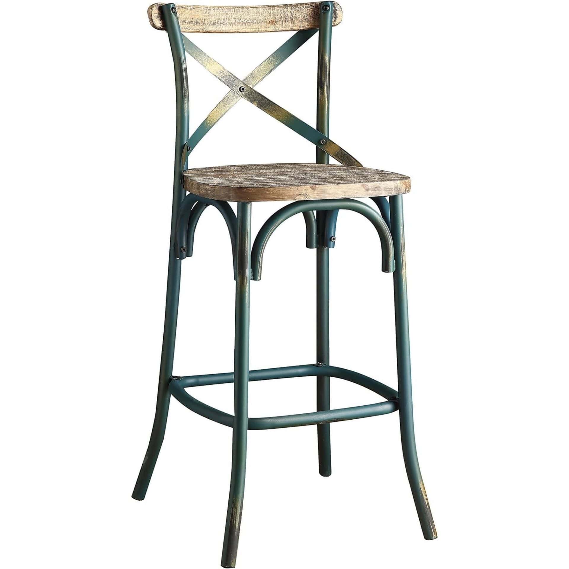 21-Inch Brown and Turquoise Wood and Metal Bar Stool 1 21-Inch Brown and Turquoise Wood and Metal Bar Stool