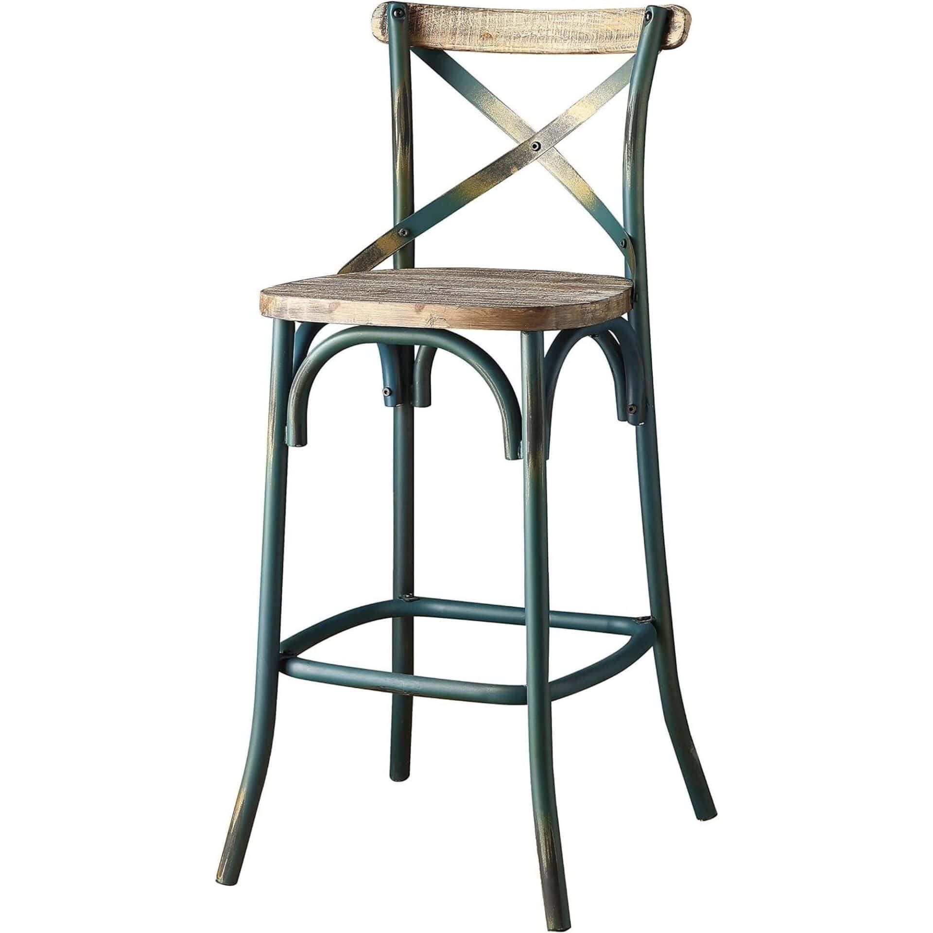 21-Inch Brown and Turquoise Wood and Metal Bar Stool 3 21-Inch Brown and Turquoise Wood and Metal Bar Stool - Image 3