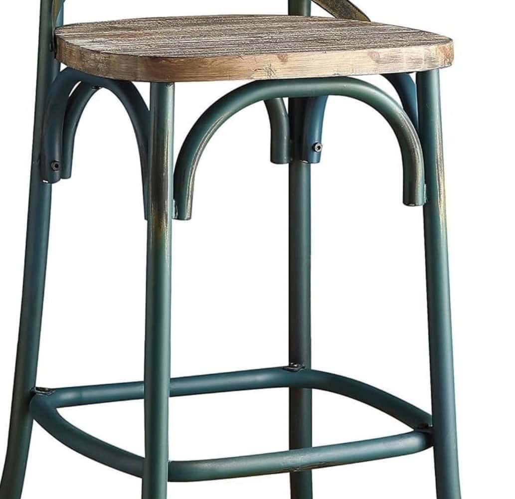 21-Inch Brown and Turquoise Wood and Metal Bar Stool 4 21-Inch Brown and Turquoise Wood and Metal Bar Stool - Image 4
