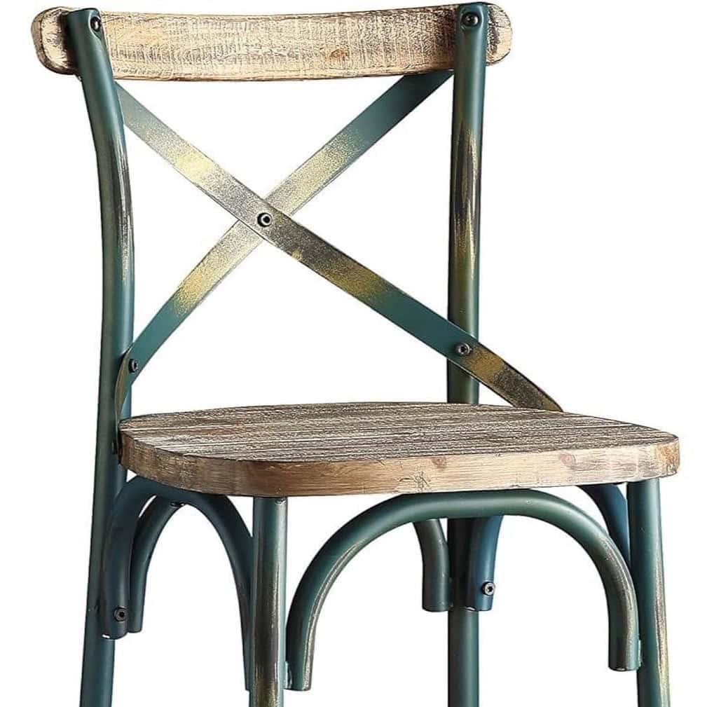21-Inch Brown and Turquoise Wood and Metal Bar Stool 5 21-Inch Brown and Turquoise Wood and Metal Bar Stool - Image 5