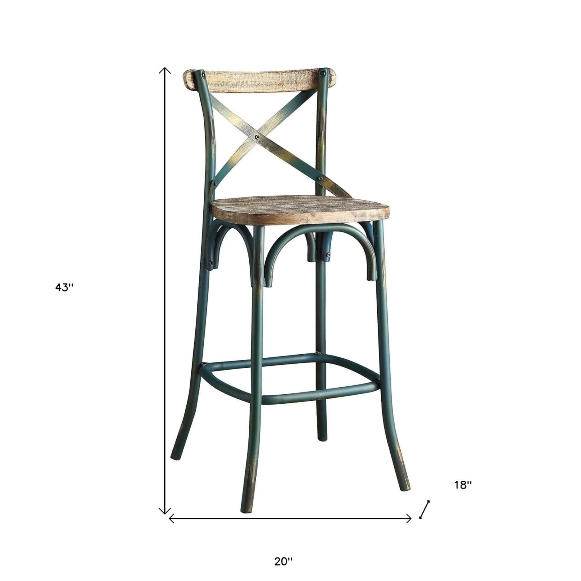 21-Inch Brown and Turquoise Wood and Metal Bar Stool 8 21-Inch Brown and Turquoise Wood and Metal Bar Stool - Image 8