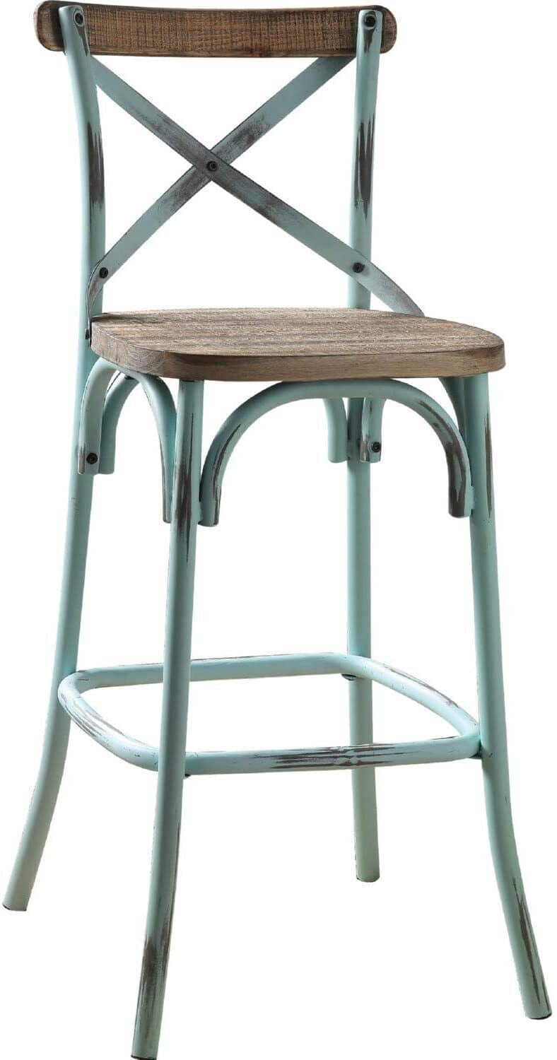 21-Inch Brown and Sky Blue Iron Bar Stool With Footrest 3 21-Inch Brown and Sky Blue Iron Bar Stool With Footrest - Image 3