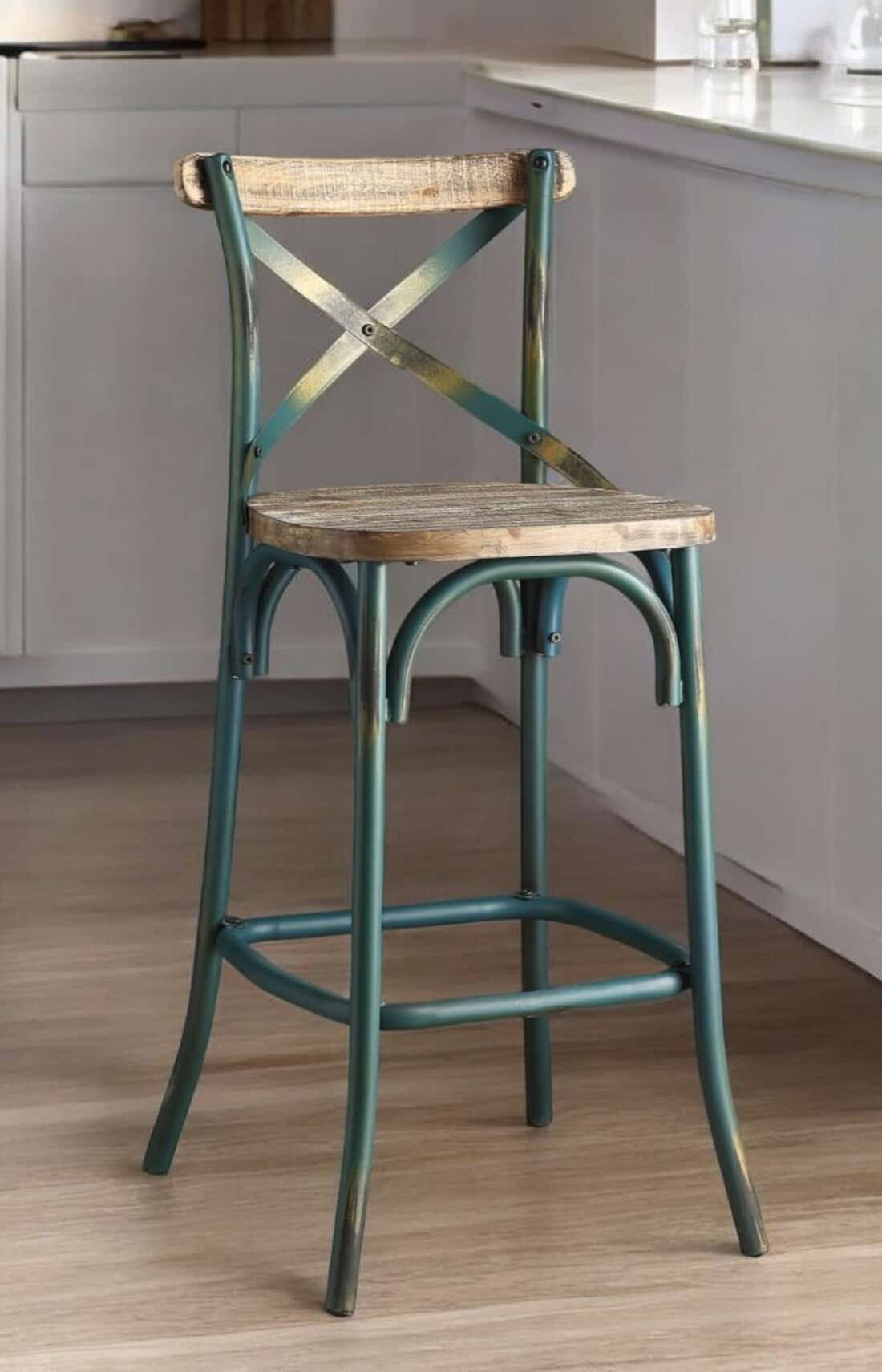 21-Inch Brown and Sky Blue Iron Bar Stool With Footrest 2 21-Inch Brown and Sky Blue Iron Bar Stool With Footrest - Image 2