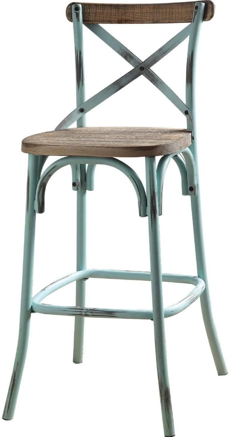 21-Inch Brown and Sky Blue Iron Bar Stool With Footrest 1 21-Inch Brown and Sky Blue Iron Bar Stool With Footrest