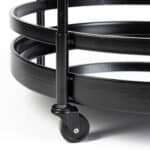Black Metal Rolling Bar Cart With Mirror Glass Shelves