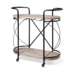 Oval Metal Bar Cart With Two Wooden Shelves and Wheels