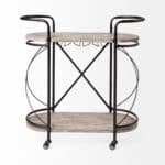 Oval Metal Bar Cart With Two Wooden Shelves and Wheels
