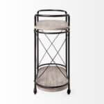Oval Metal Bar Cart With Two Wooden Shelves and Wheels