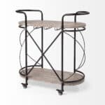 Oval Metal Bar Cart With Two Wooden Shelves and Wheels