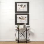 Oval Metal Bar Cart With Two Wooden Shelves and Wheels