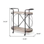 Oval Metal Bar Cart With Two Wooden Shelves and Wheels
