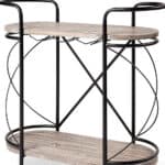 Oval Metal Bar Cart With Two Wooden Shelves and Wheels