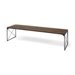Mango Wood Industrial Bench with Black Iron Base, Medium Brown