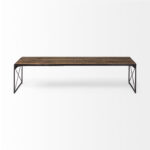 Mango Wood Industrial Bench with Black Iron Base, Medium Brown