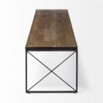 Mango Wood Industrial Bench with Black Iron Base, Medium Brown