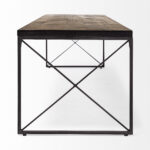 Mango Wood Industrial Bench with Black Iron Base, Medium Brown