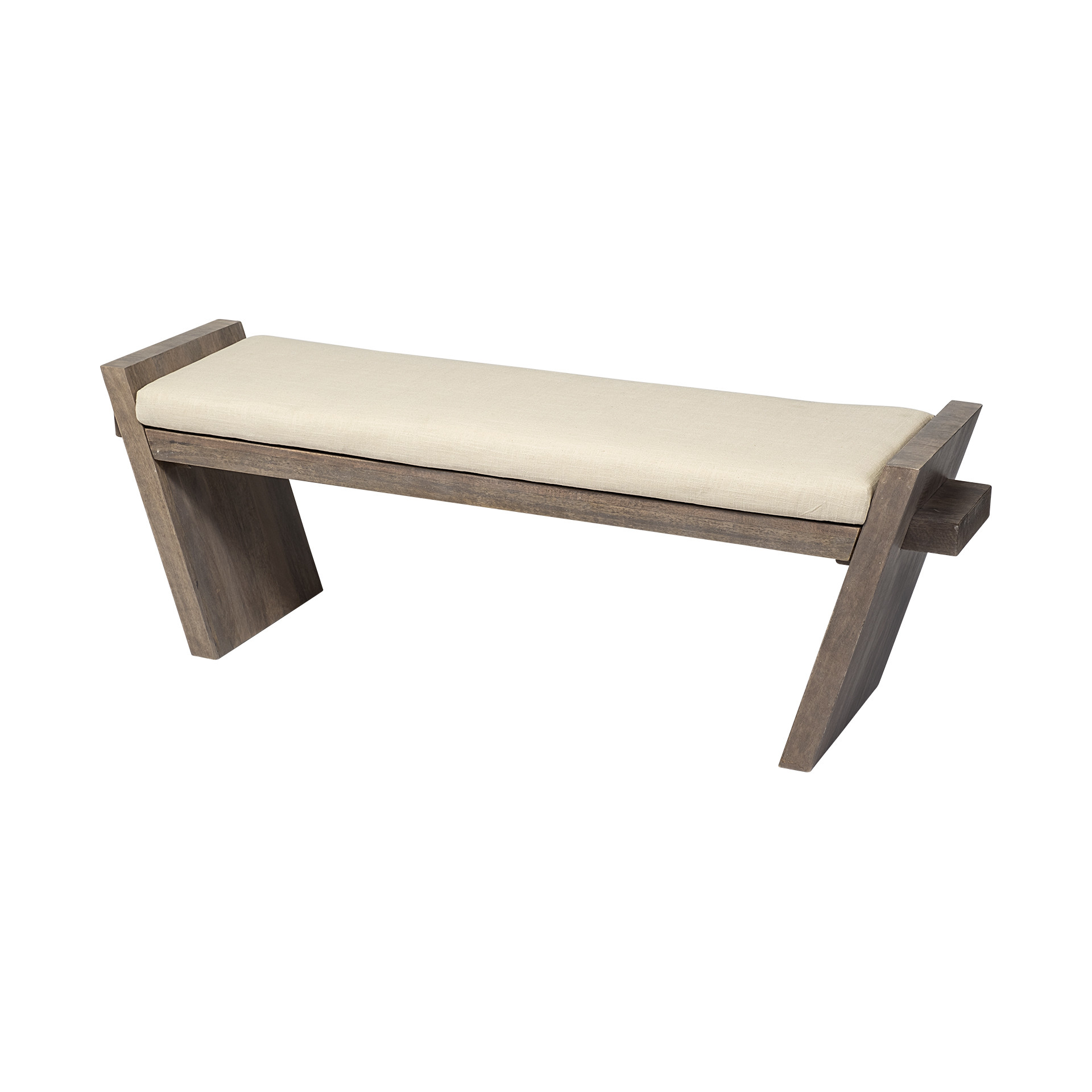 14" Cream and Brown Upholstered Linen Blend Entryway Bench 1 14" Cream and Brown Upholstered Linen Blend Entryway Bench