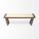 14" Cream and Brown Upholstered Linen Blend Entryway Bench 10 14" Cream and Brown Upholstered Linen Blend Entryway Bench