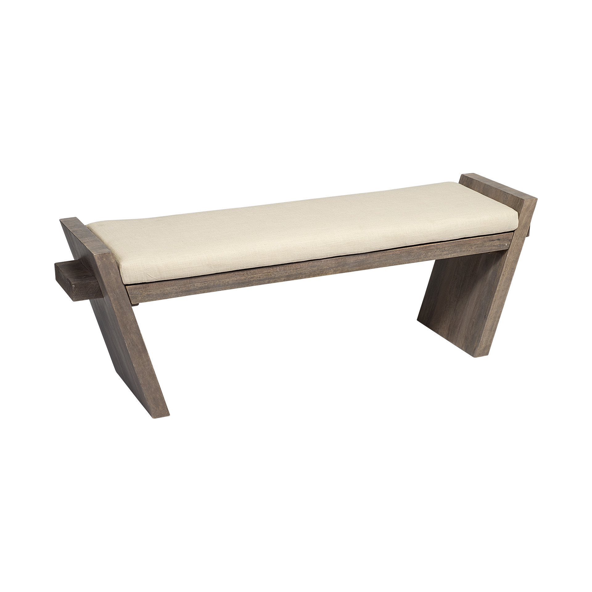 14" Cream and Brown Upholstered Linen Blend Entryway Bench 6 14" Cream and Brown Upholstered Linen Blend Entryway Bench - Image 6